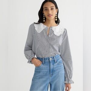 Jcrew lace-collar cotton poplin top in stripe